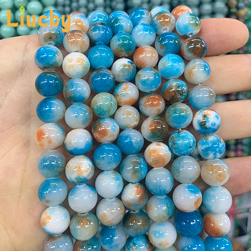 Yellow Blue Persian Jades Handmade Beads For Jewelry Making DIY woman traditional Handstring decoration 15"Wholesale 6/8/10/12MM