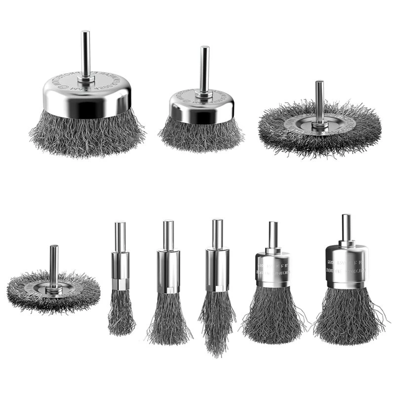 BAAJ-Polishing& Weld Scrubbing For Rust Cleaning 9Pcs Wire Brush Set For Drill, Carbon Steel Cup/Wheel/Pen Attachment Kit
