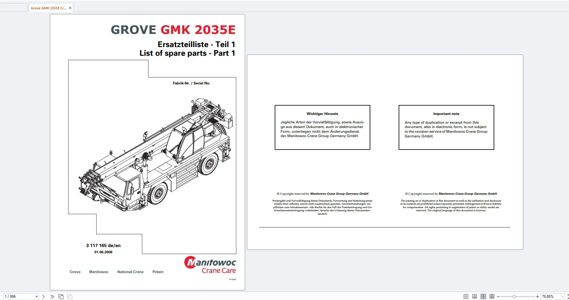 AutoDVD Grove Crane 17.1 Gb GMK Series Collection Parts Manual PDF