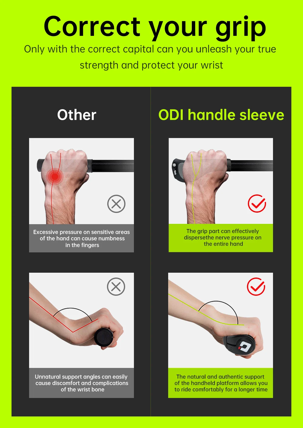 ODI OC1 Bicycle Grips 22.2mm Large Pad Bike Handlebar Cover MTB Anti-Slip Grips Ergonomic Cycling Rubber Ball Handle Accessories