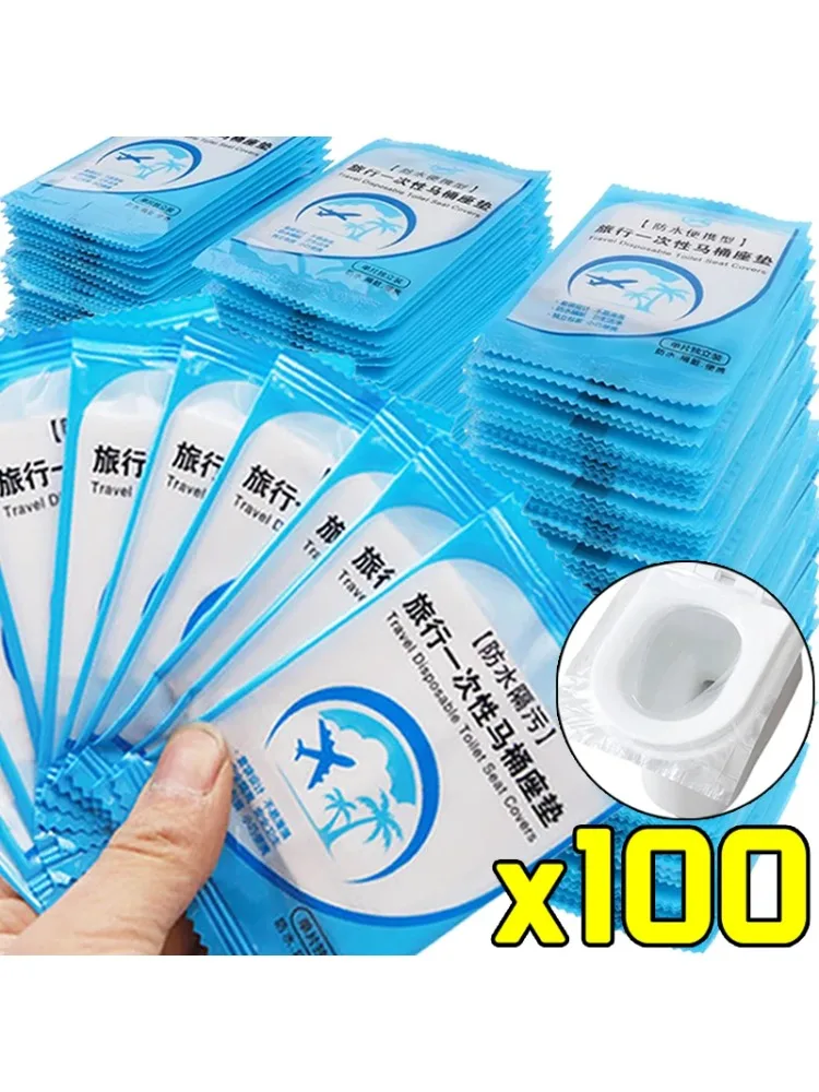 100/1 pièces jetable housse de siège de toilette tapis Portable étanche sécurité siège de toilette coussinets pour voyage Camping salle de bain accessoires
