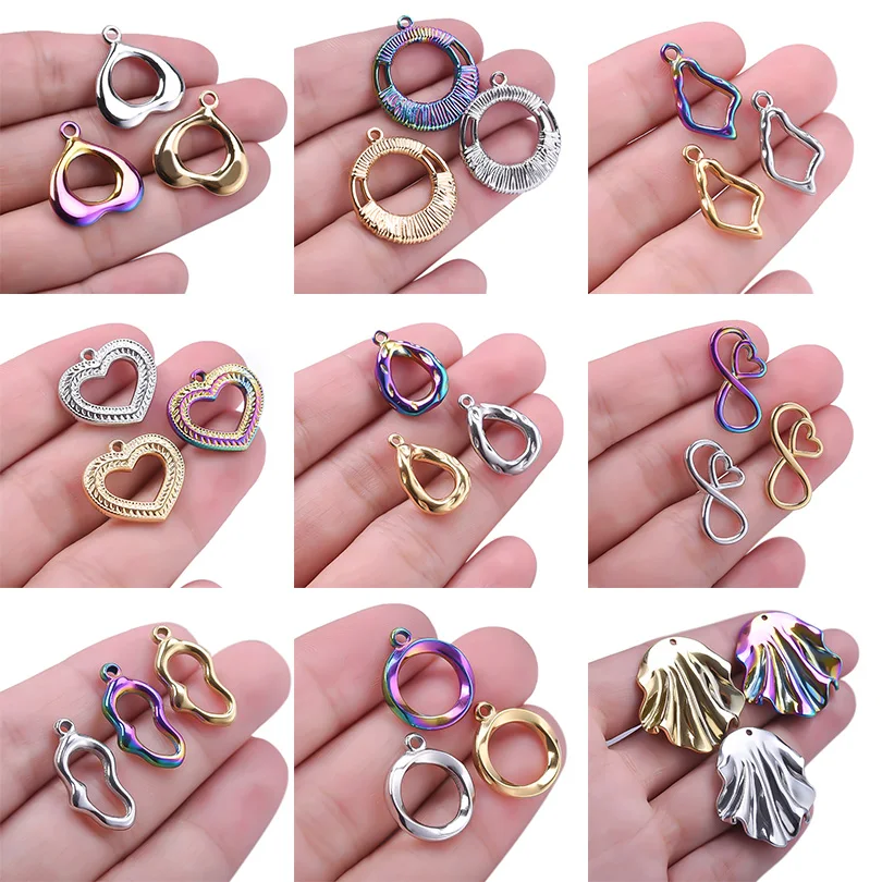 Luxury 10pcs 3D Irregular Graphic Pendant Charms Love Shaped Gold Color Rainbow DIY for Necklace Earring Findings Jewelry Making