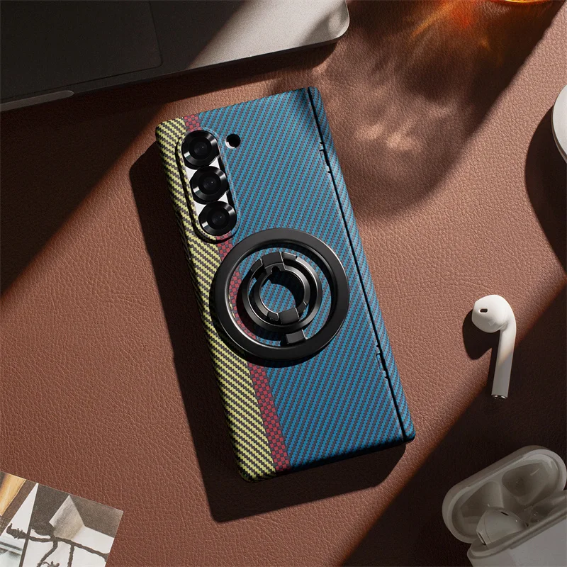 

Carbon Fiber Texture Magnetic Magsafe Hinge Holder Case For Samsung Galaxy Z Fold 7 6 5 4 3 5G Screen Protector Film PC Cover