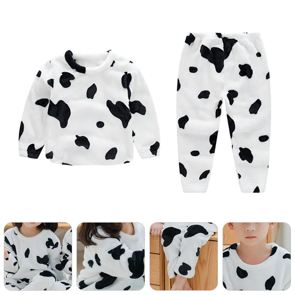 

1Set Flannel Cartoon Cow Kids Pajamas Warm Comfortable Home Leisurewear Children Sleepwear for Cold Days Kids Flannel Pajamas