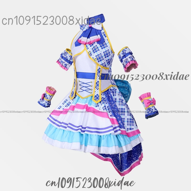 Manaka laala cosplay anime pripara traje peruca sousa sorriso peruca azul branco vestido lolita saia mulher adorável natal personalizado