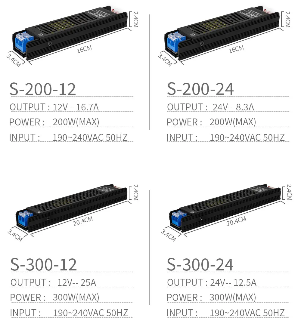 Trasformatori di illuminazione a LED 60W/100W/200W/300W/400W/500W alimentatore Led AC190-240V adattatore per WS2812 WS2811 WS2815 striscia luci