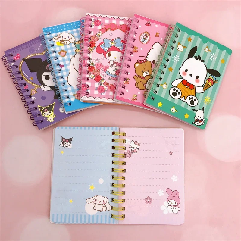 Sanrio Cute Handy Book Hard Face Hot Gold Thread Circle Cartoon Kuromi Pochacco Cinnamoroll Printed Color Page Notebook Melody