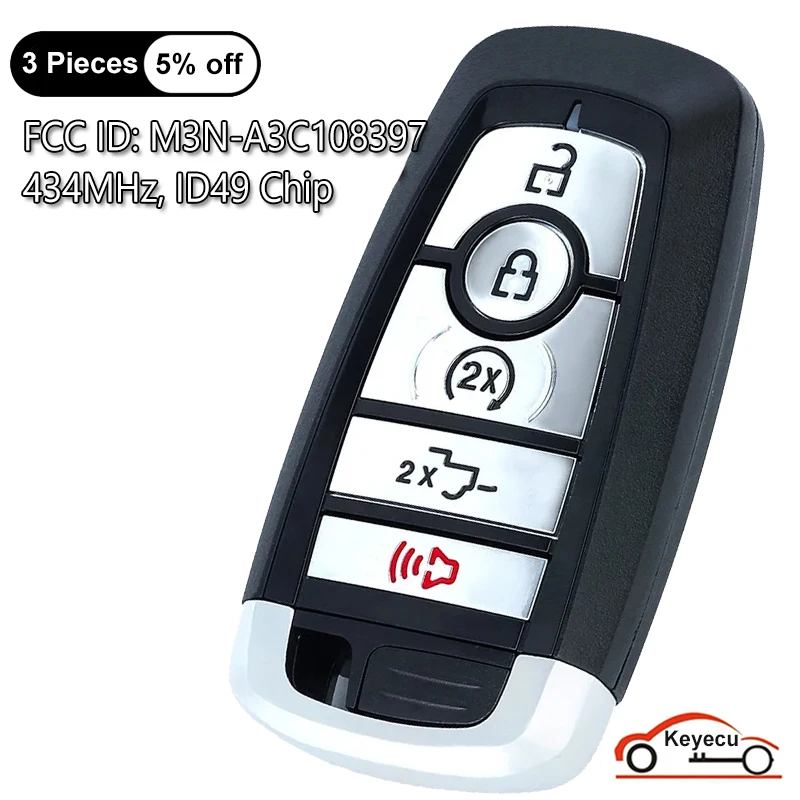 KEYECU 5 Buttons 434MHz ID49 Chip for Ford F Series F150 F250 F350 F450 F550 2023 2024 Auto Smart Remote Key Fob M3N-A3C108397