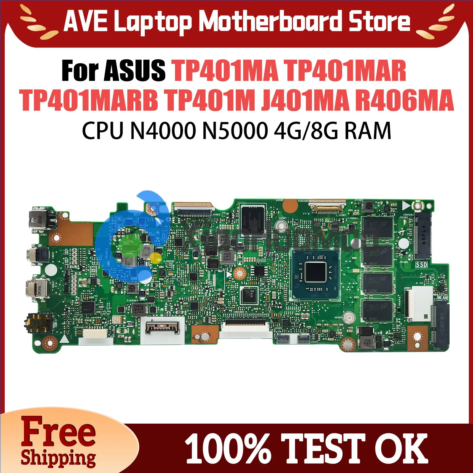 

Материнская плата компьютера для ASUS TP401MAS TP401MAR TP401MARB TP401M J401MA, материнская плата для ноутбука SSD 64G 128G CPU N4000 N5000 RAM 4 ГБ