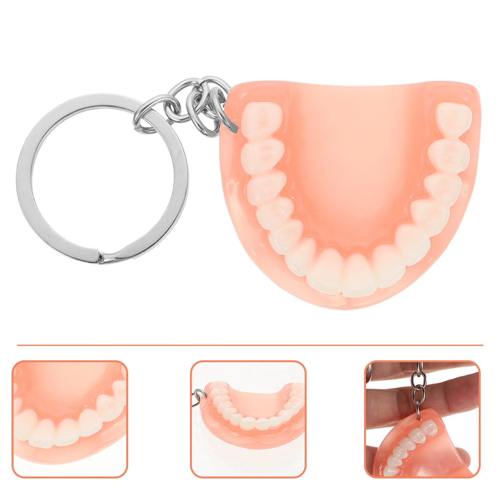 1Pcs Spoof Denture Keychain Resin Halloween Keychain Funny Denture Key Ring Creative Backpack Pendant Decorative Photo Prop