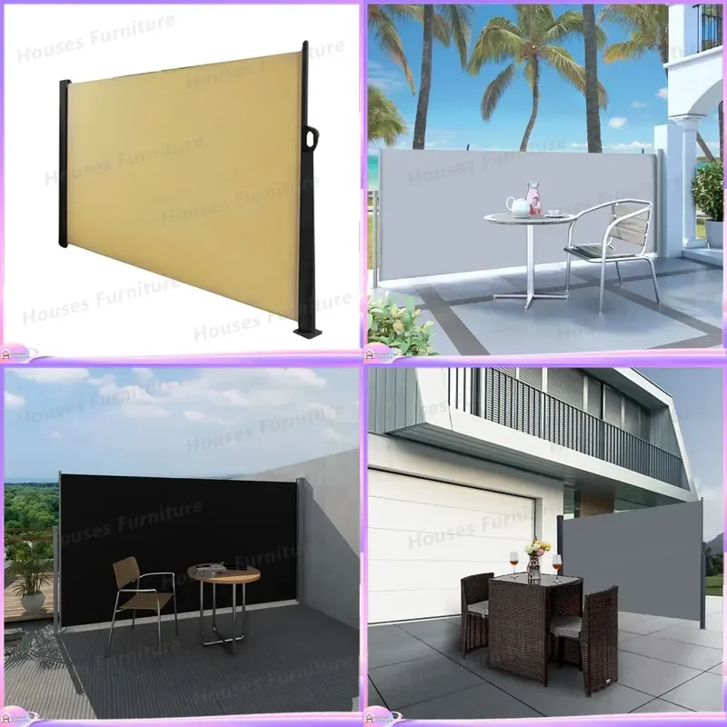 Aluminum Windproof Retractable Side Awning Freestanding Garden Terrace Sun Shade Canopy Outdoor Patio Shelter Cover