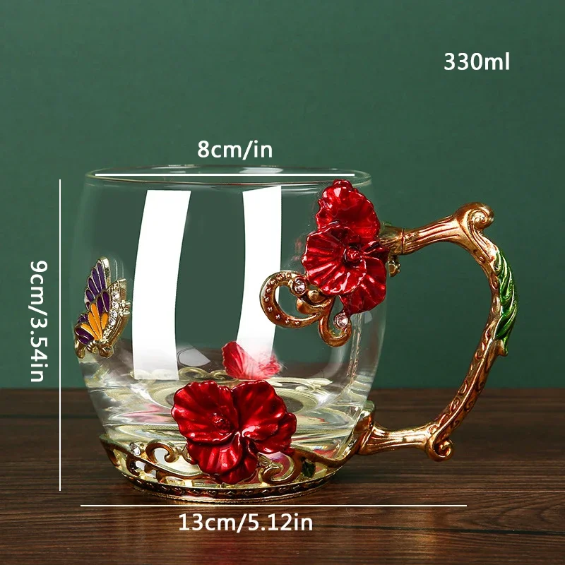 Home Living Room Creative Entry Luxury Coffee Cup Breakfast Milk Cup Stereo Flower Decoration Enamel Transparent Glass Suit