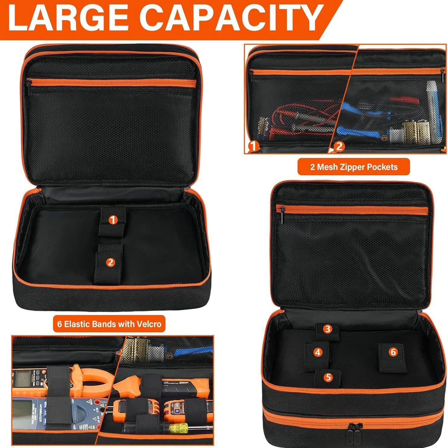 Knitted Fabric Test Kit Storage Box With Mesh Pockets Adjustable Straps Non Waterproof Equipment Organizer