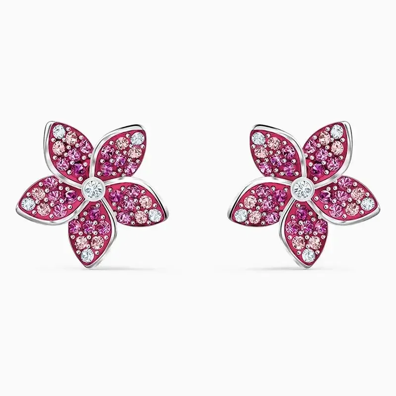 2024 New Women\'s S925 Sterling Silver Silver Plated Diamond Flowers and Trees Series Earrings S925, with Animal Accessories