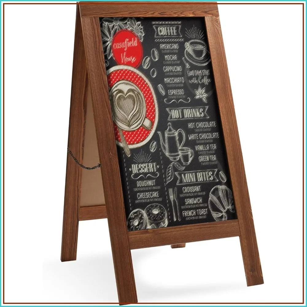 

Double-Sided A-Frame Chalkboard Sign, 40x20 Rustic Brown Wooden Magnetic Easel Menu Board for Restaurants, Cafes, Weddings