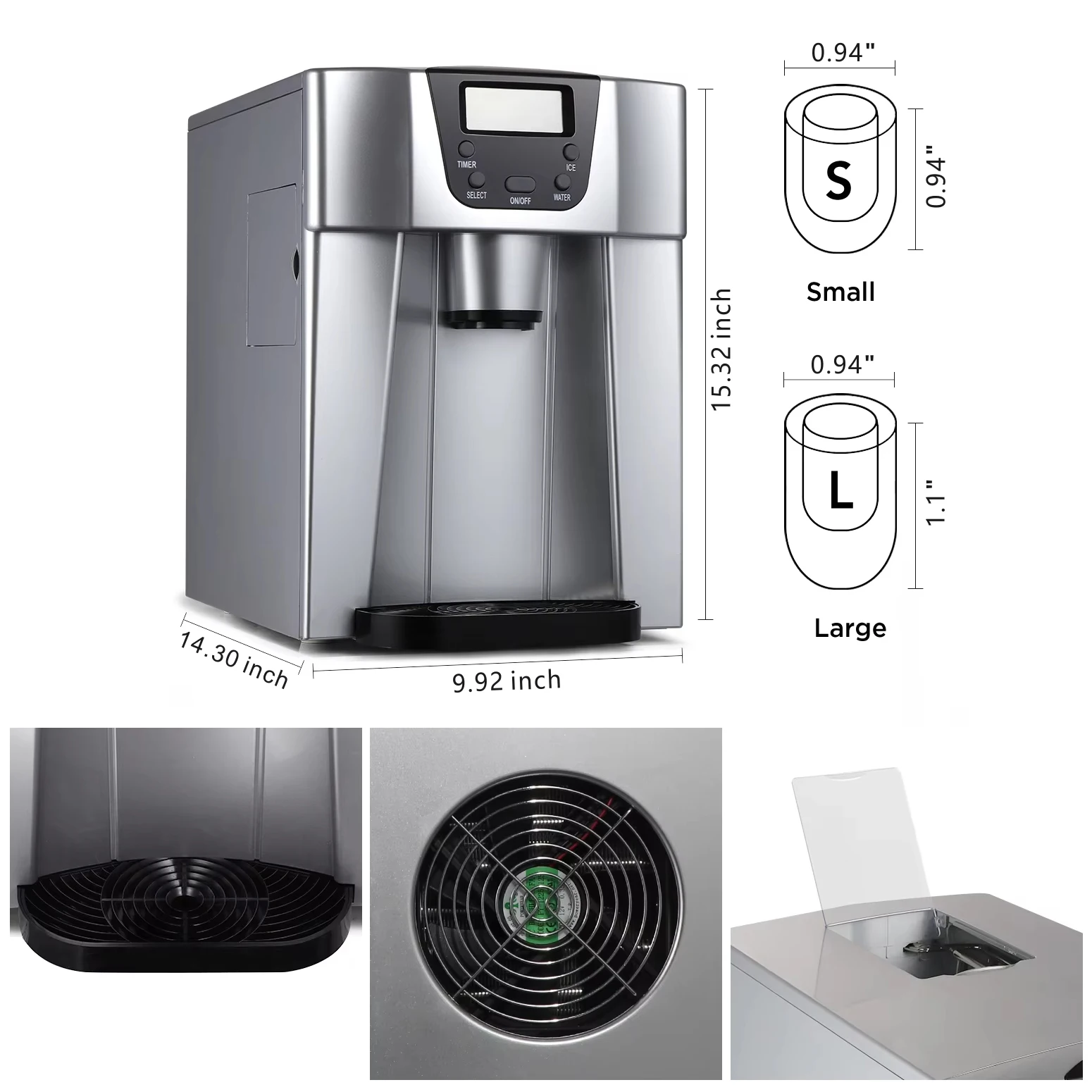 2 in 1 Water Dispenser 20kg Bullet Ice Making Small Home Commercial Ice Maker Machines for Business Price Automatic