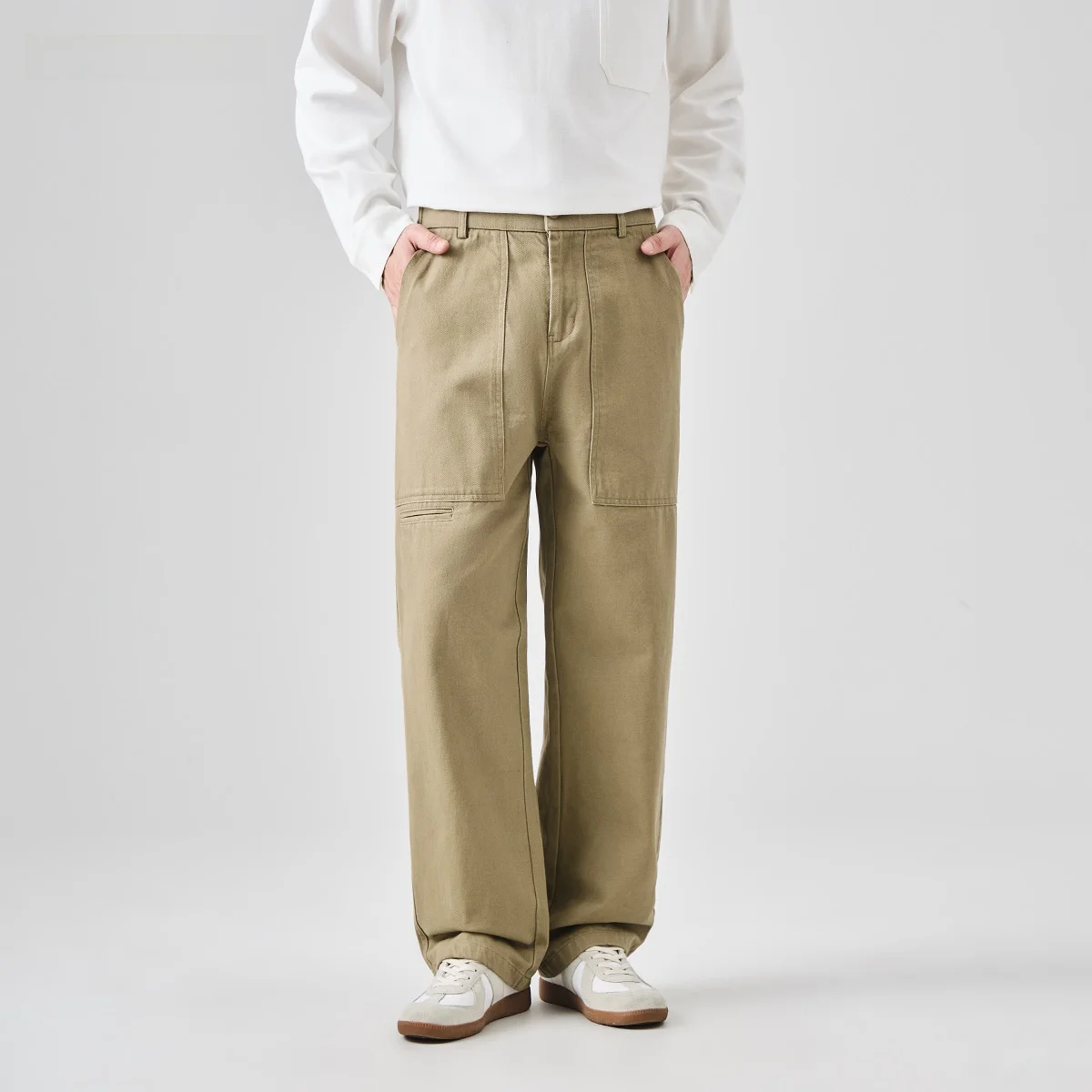 

Мужские повседневные брюки Spor из чистого хлопка, белые свободные брюки с прямыми штанинами на осень, универсальные модные брюки для поездок на работу