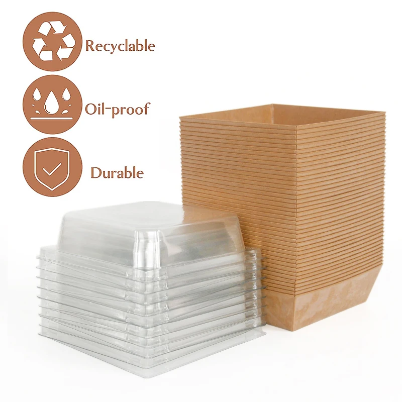 5/10pcs Paper Boxes with Clear Lids Square Disposable Food Containers Kraft Bakery Boxes for Sandwich Slice Cake Strawberries