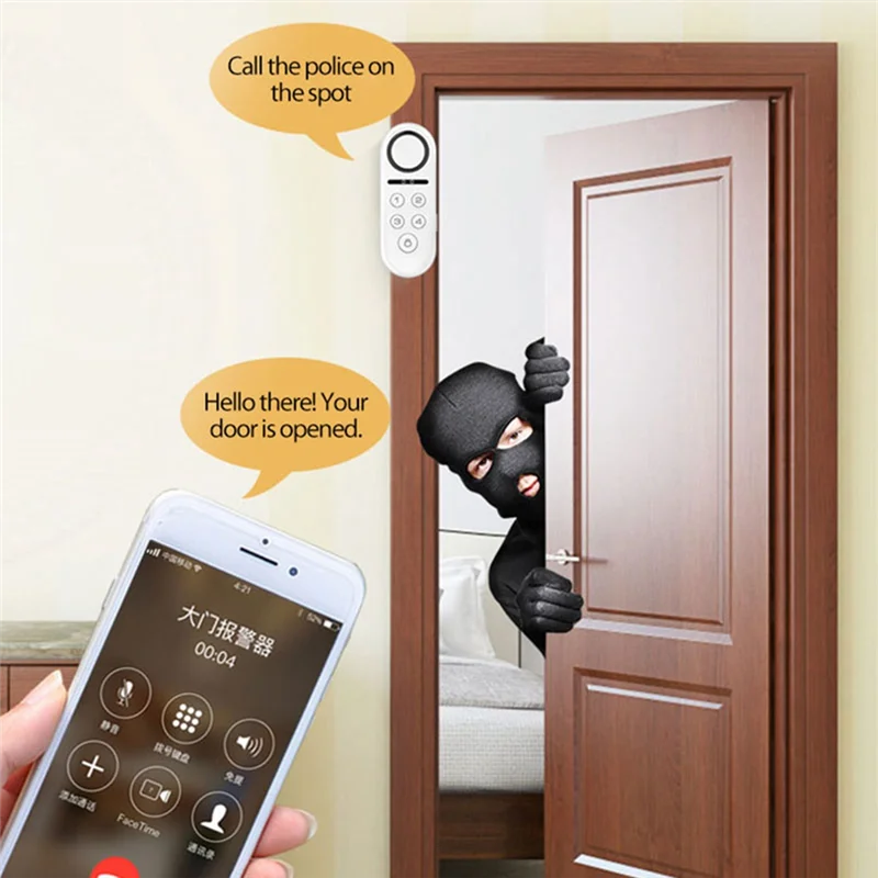 ABDE-Tuya Smart Door Window Alarm Sensor Door Magnetic Remote Sound And Light Password Disarm Tuya Smart Home