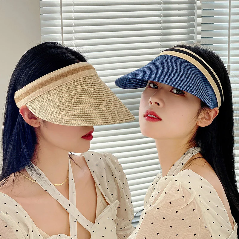 New Sun hat for female sun block empty top hat for summer Korean version beach UV sun block hat for cycling hair band sun hat