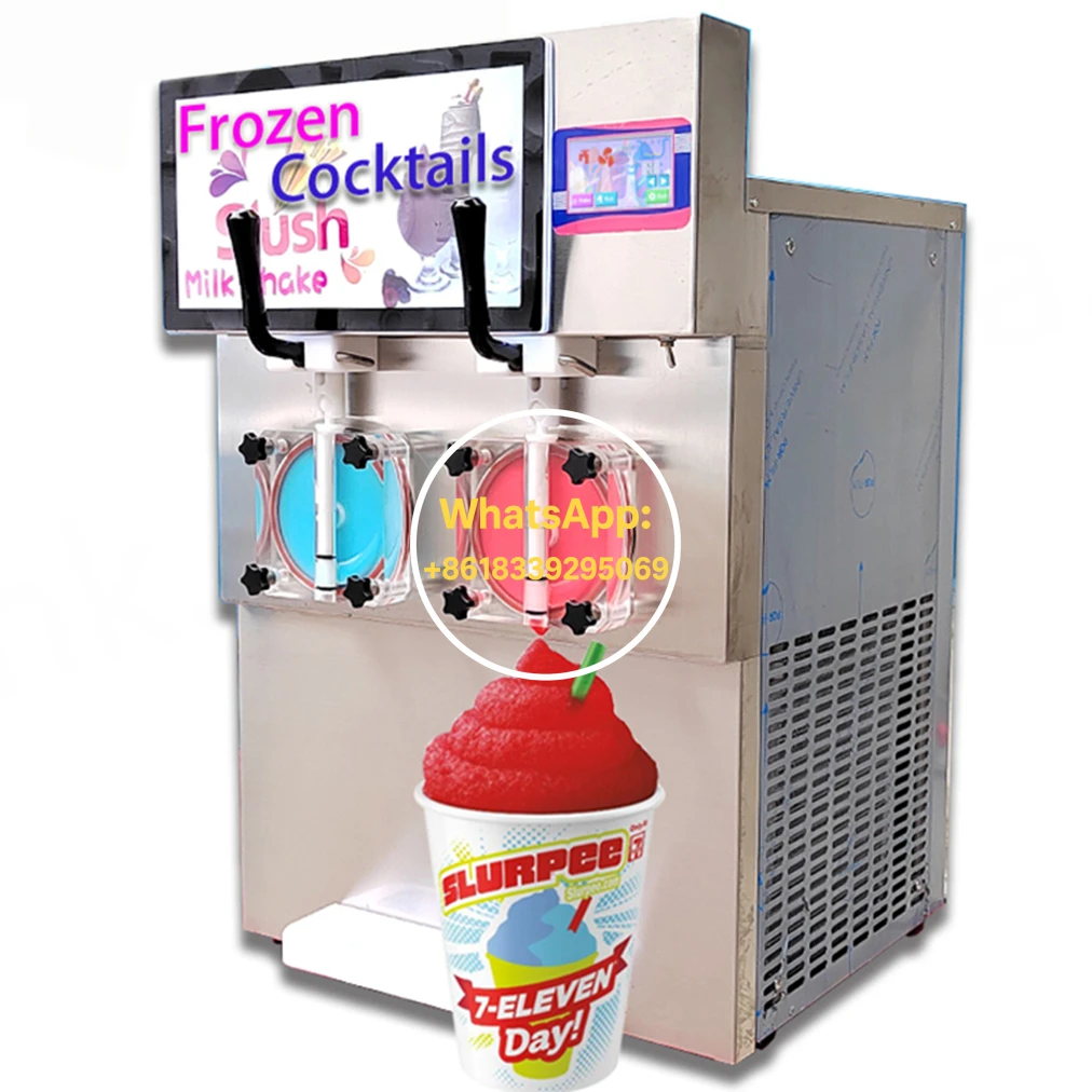 Máquina de granizado de 2 tanques para cócteles congelados, Margarita Granita, batidos, dispensador de bebidas sin gas con caja de luz LED