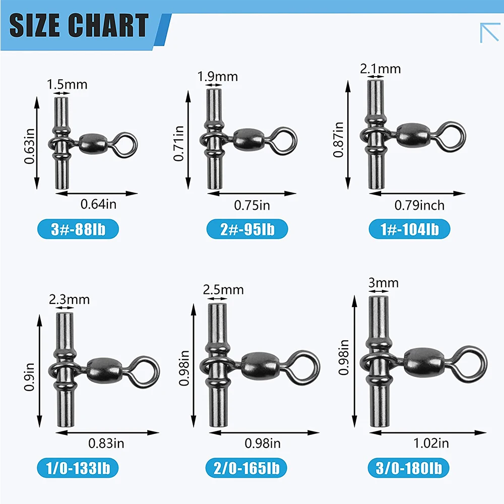 1000Pcs Cross Line Crane Swivels T-Shape Three 3 Way Swivels Crimp Sleeve Fishing Swivels Connector Salwater Terminal Tackle