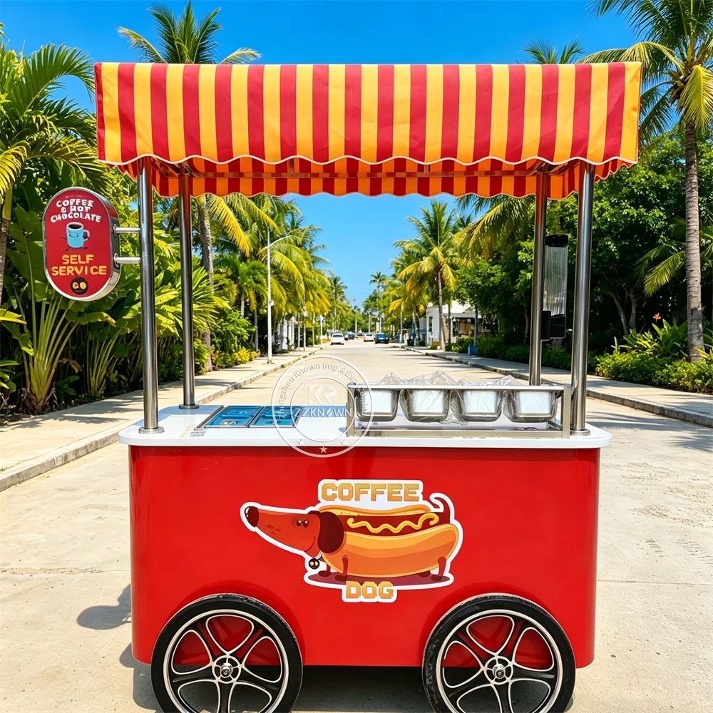 

Portable Food Cart Outdoor Urban Vegan Snack Kiosk Mobile Coffee Cart Modern Vendor Ice Cream Cart with Logo Printing