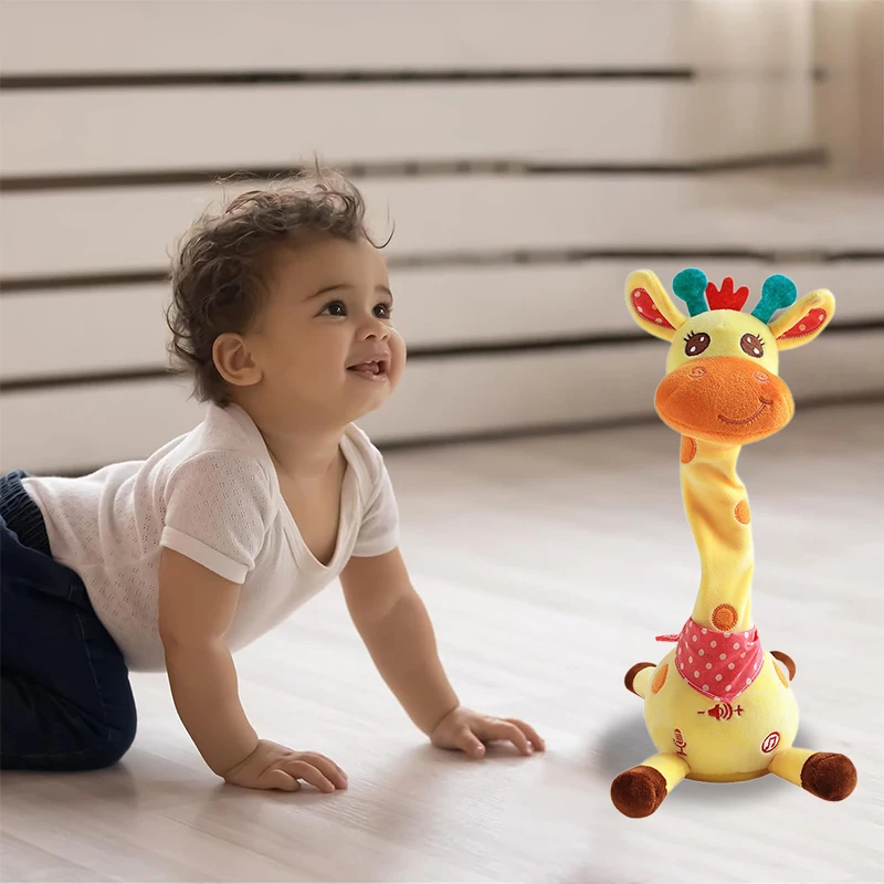 Giocattolo giraffa parlante danzante, giocattolo per bambini con animali di peluche che ripetere quello che dice, giraffa musicale luminosa con regali di canzoni per bambini