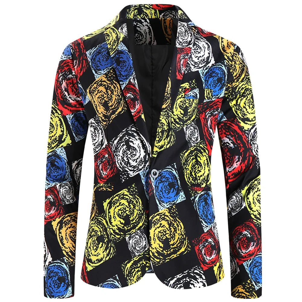 

Мужской пиджак с граффити-принтом, однобортный, приталенный, для вечеринок, выпускных, сценических выступлений, уличной моды