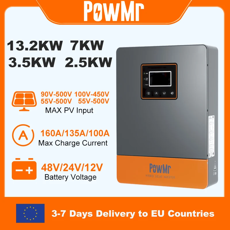 PowMr 13,2 kW, 7 kW, 3,5 kW, 2,5 kW – hybrydowy falownik solarny 48 V, 24 V, 12 V, 220 V, falownik do systemów niezależnych od sieci z funkcją MPPT 160 A, 135 A, 100 A, ładowarka do akumulatorów