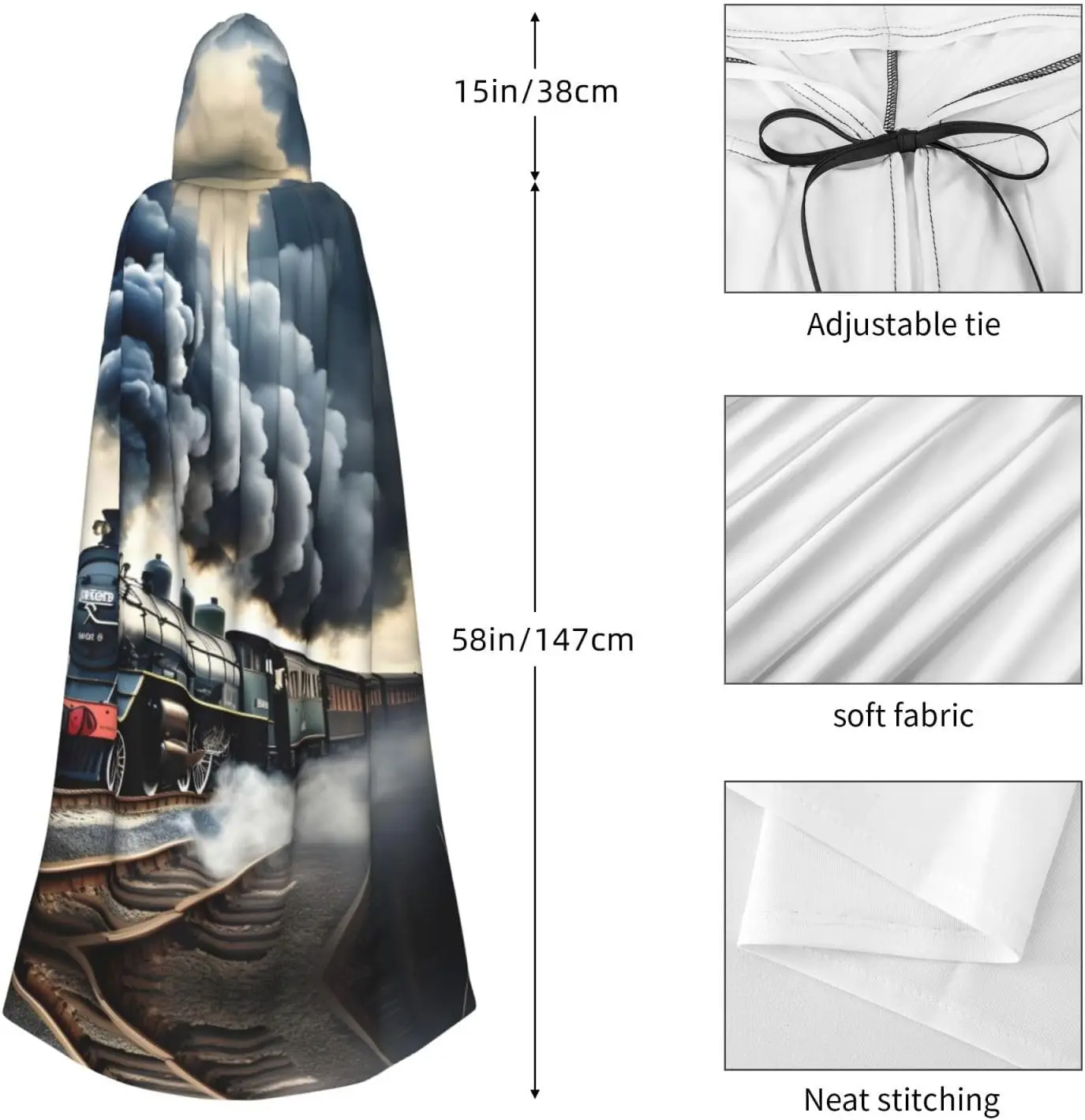 قطار البخار الغيوم طباعة الكبار مقنعين كيب كرنفال مهرجان كيب تأثيري رداء زي حفلة كرنفال القوطية #5