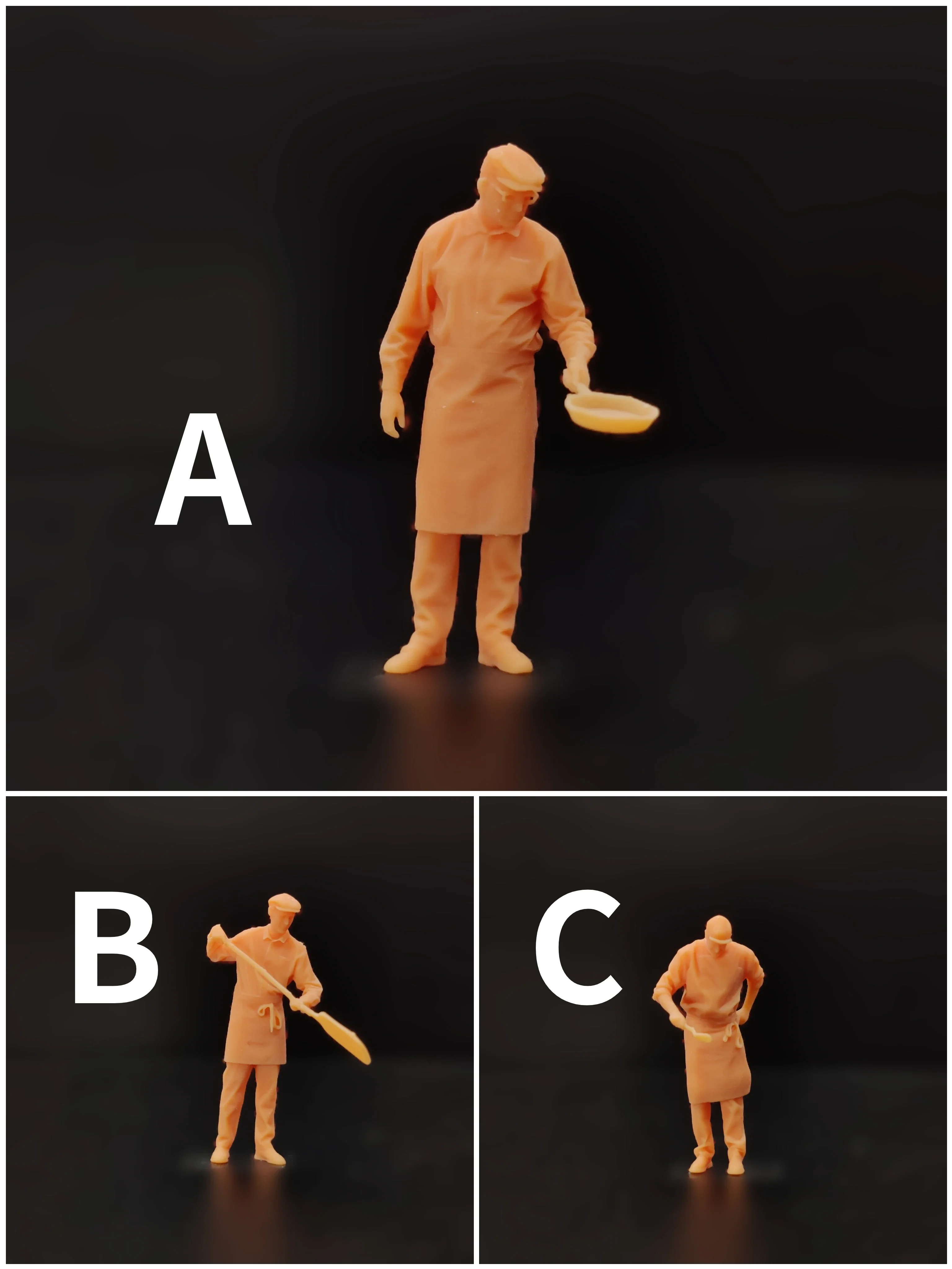 1/64 1/50 1/43 Maßstab Modell Resin Chef Bratpfanne mit Schaufel Ungefärbtes Miniatur-Diorama Handbemalt T628 T629