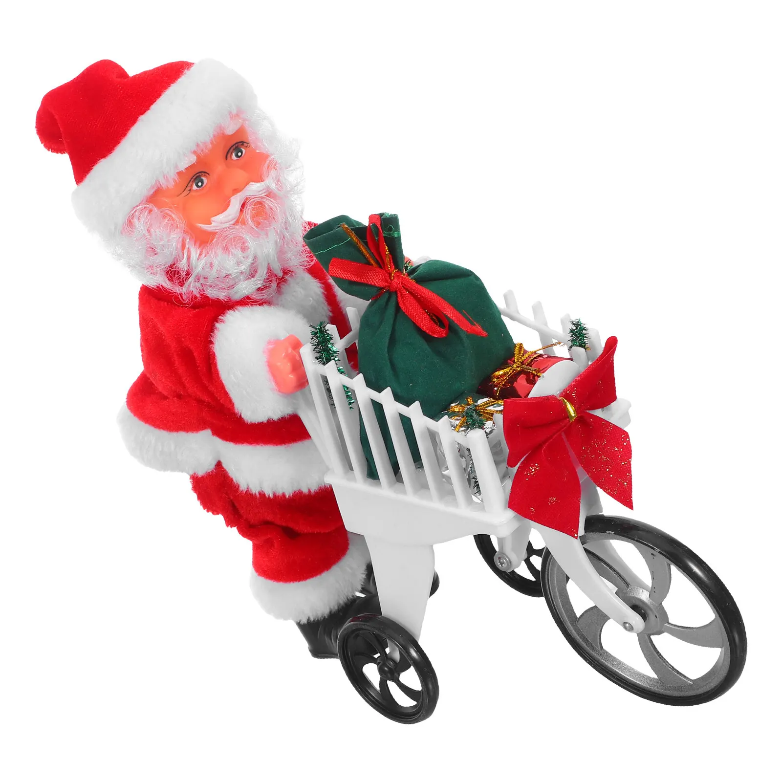 Interactive Santa Holiday Figure Featuring Shopping Cart Movement and Christmas Music Joyful Seasonal Decoration for Table