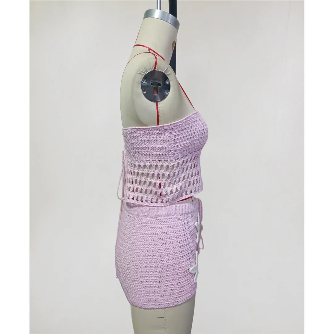 Neuer Bandeau-Strick-Shorts-Badeanzug für Damen, High-Waist-Bikini, zweiteiliger Bikini-Set, Badebekleidung, Badeanzug, Schwimmkleidung V8228 – Detail 8
