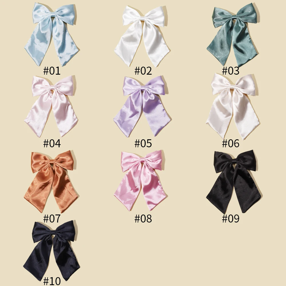 Girl Hair Clip Elegant Bow Ribbon Women Fashion Solid Color Bowknot Satin Hairpin Barrettes Girls Ponytail Clip Hair Accessories