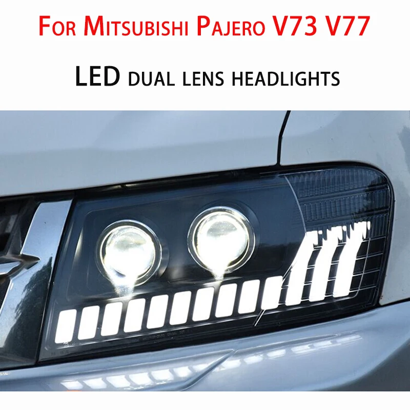 Farol para v73 v77 v75 mitsubishi pajero led lente dupla faróis sinal pisca pajero gen 3 faróis brilhantes modificação