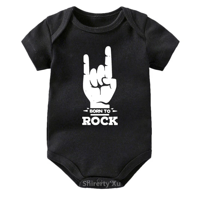 Funny BORN TO ROCK Letters Print Newborn Baby Bodysuit Black Onesie Body Baby Girls Boys Clothes Summer Cotton Outfits