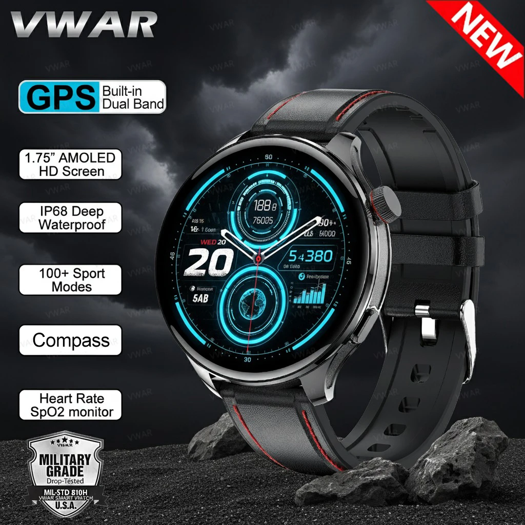 

2026New Military Ultra GPS SmartWatch 1.75-inch AMOLED Screen Built in GPS Compass 5ATM Waterproof 800mAh Sports Bracelet Men