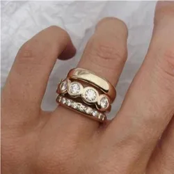 ORZTOON Fashion 2024 New Geometric Inlay Zircon Three Pieces Exquisite Ring For Women Party Accessories Custom Party Jewelry