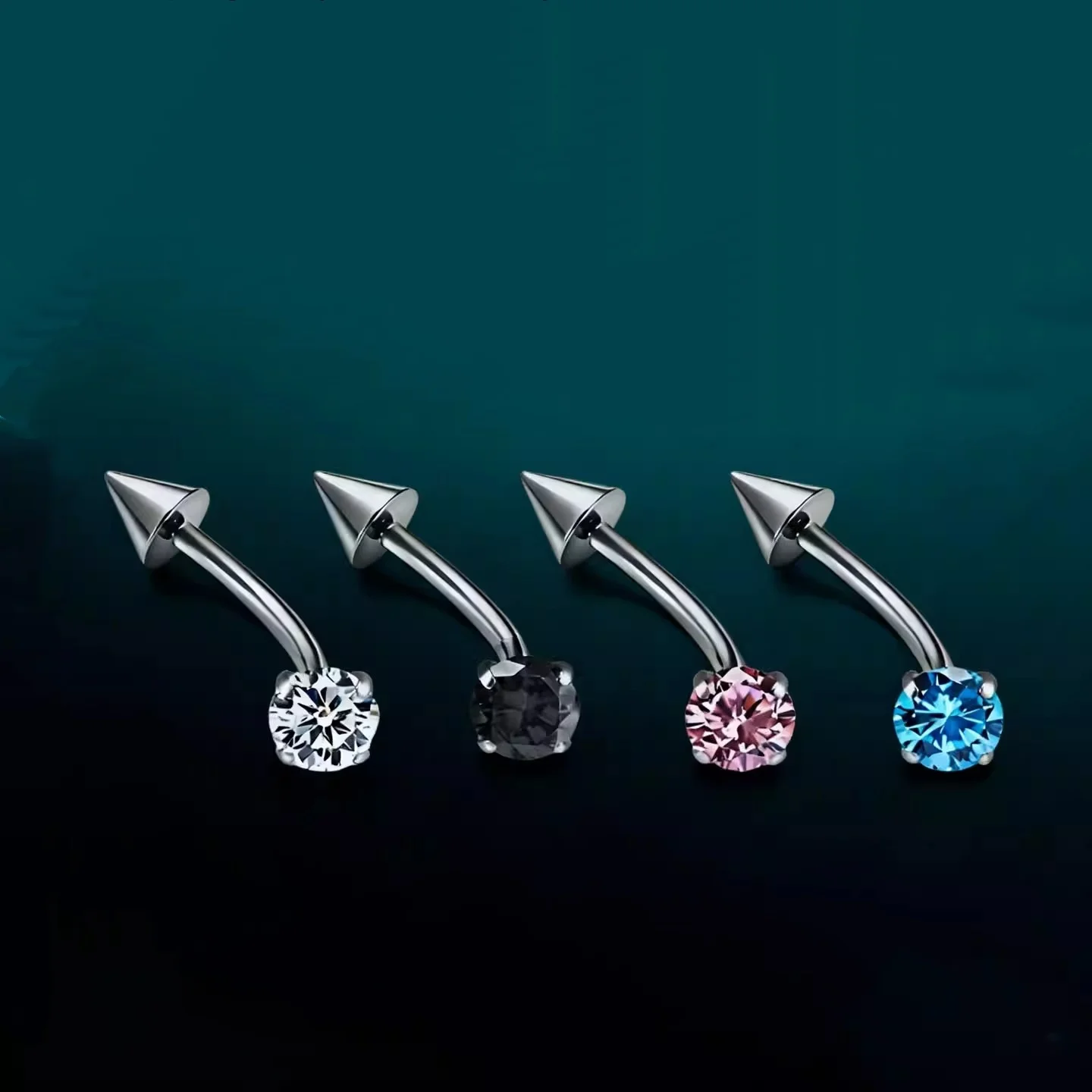 50pcs  G23 Titanium Astm F136 Spike CZ Eyebrow Bar Ear  Body Piercing Ear Helix/Tragus/Cartilage Banana Bar 16Gx8/10mmx3mm
