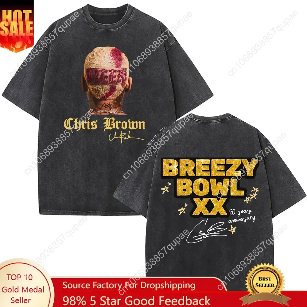 

Chris Brown Breezy T-shirt Breezy Bowl XX Tour 2025 Vintage Washed T-Shirts Mens Fashion Hip Hop Short Sleeve T Shirt Streetwear