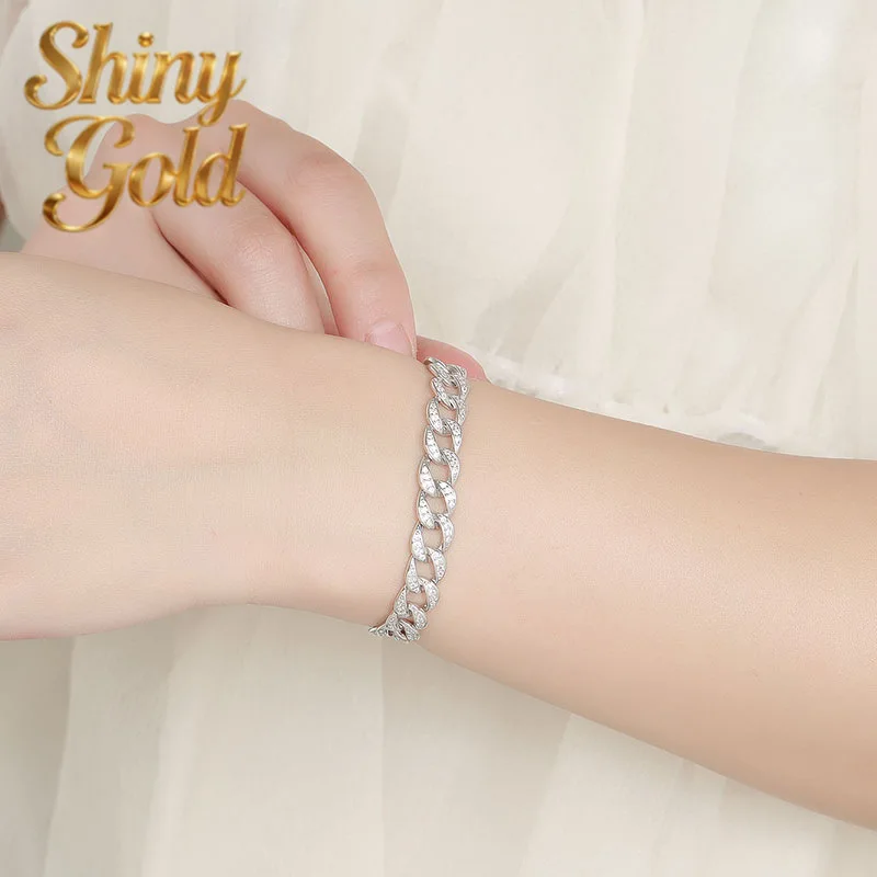 

ShinyGold Luxury Solid Platinum PT950 D Color Moissanite Diamond Cuban Chain Bracelet Full Diamond Men's Bracelet