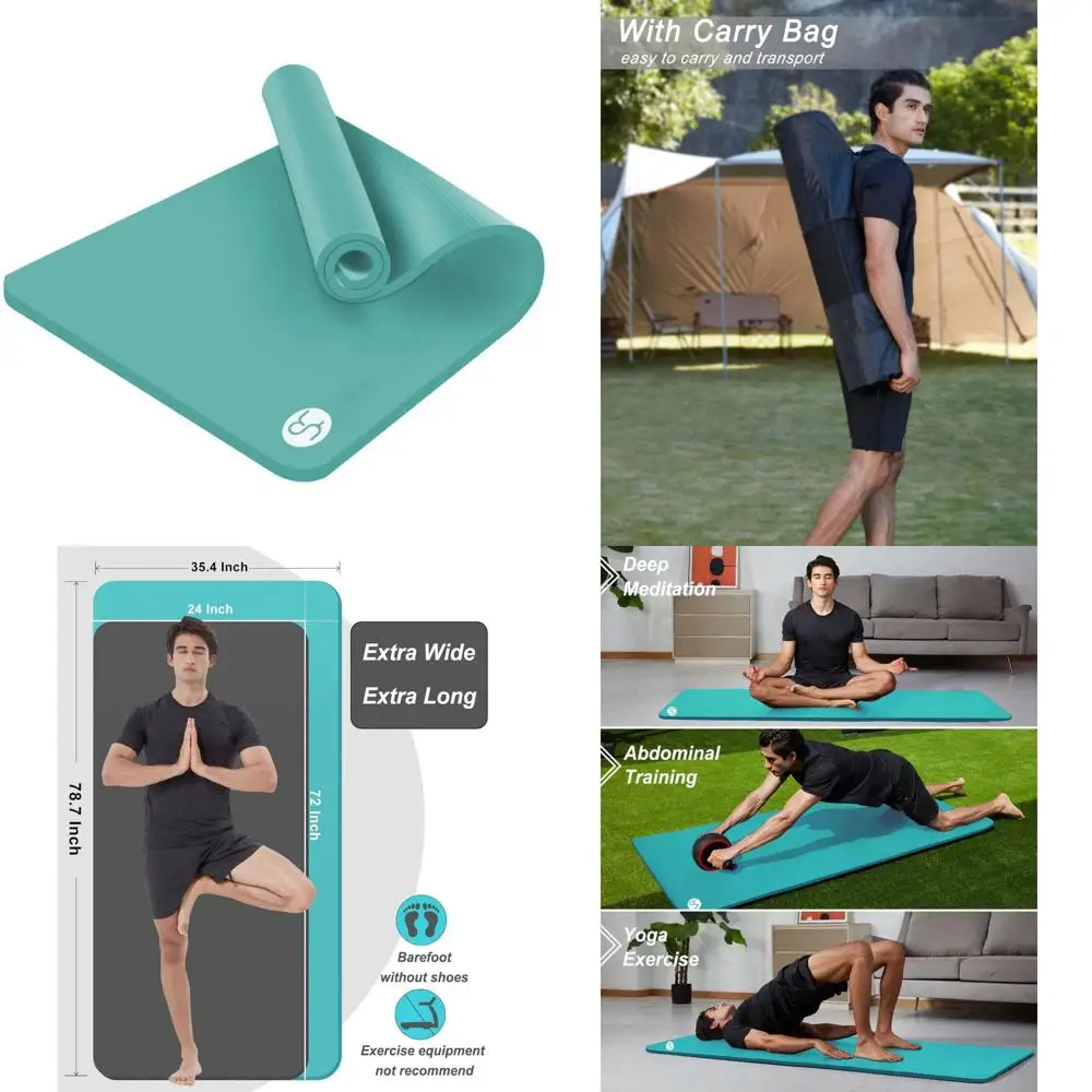 

Thick Large Yoga Mats for Men and Women - 78x35 Inch Exercise Mat with Carrying Bag for Home Gym Workouts