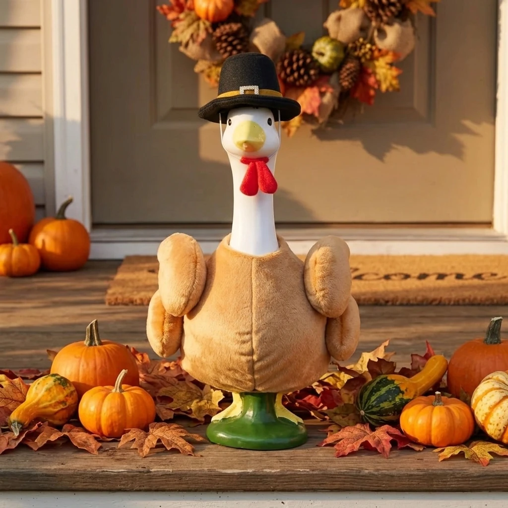 Thanksgiving Turkey Yard Decoration Porch Goose Figurine Weather Resistant Plastic Windproof Fade Resistant Statue for Outdoor