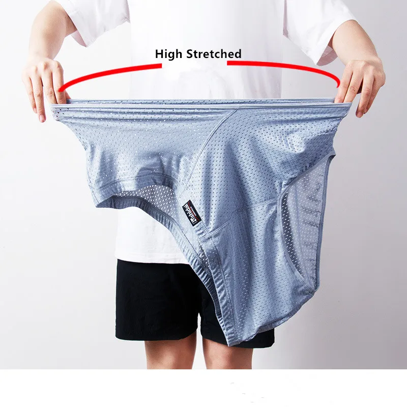 Breathable Ice Silk Summer Briefs Men 170KG Plus Size 10XL 8XL Triangle Pants Elastic Mesh Male 7XL Oversize Underwear Underpant