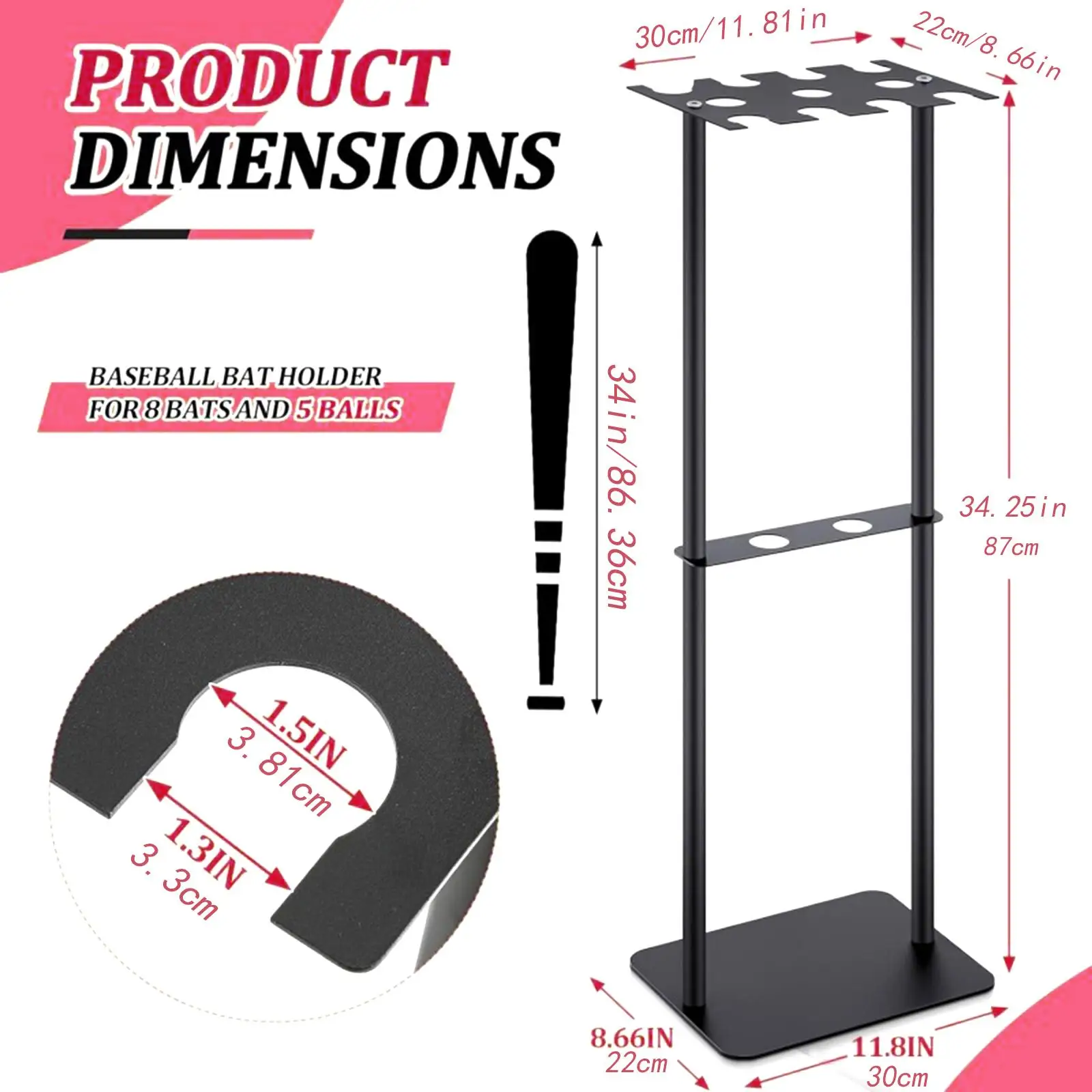 

Lightweight Baseball Bat Holder Vertical Sports Equipment Storage Organizer Space Saving 8 Bats 5 Balls Multipurpose Organizer