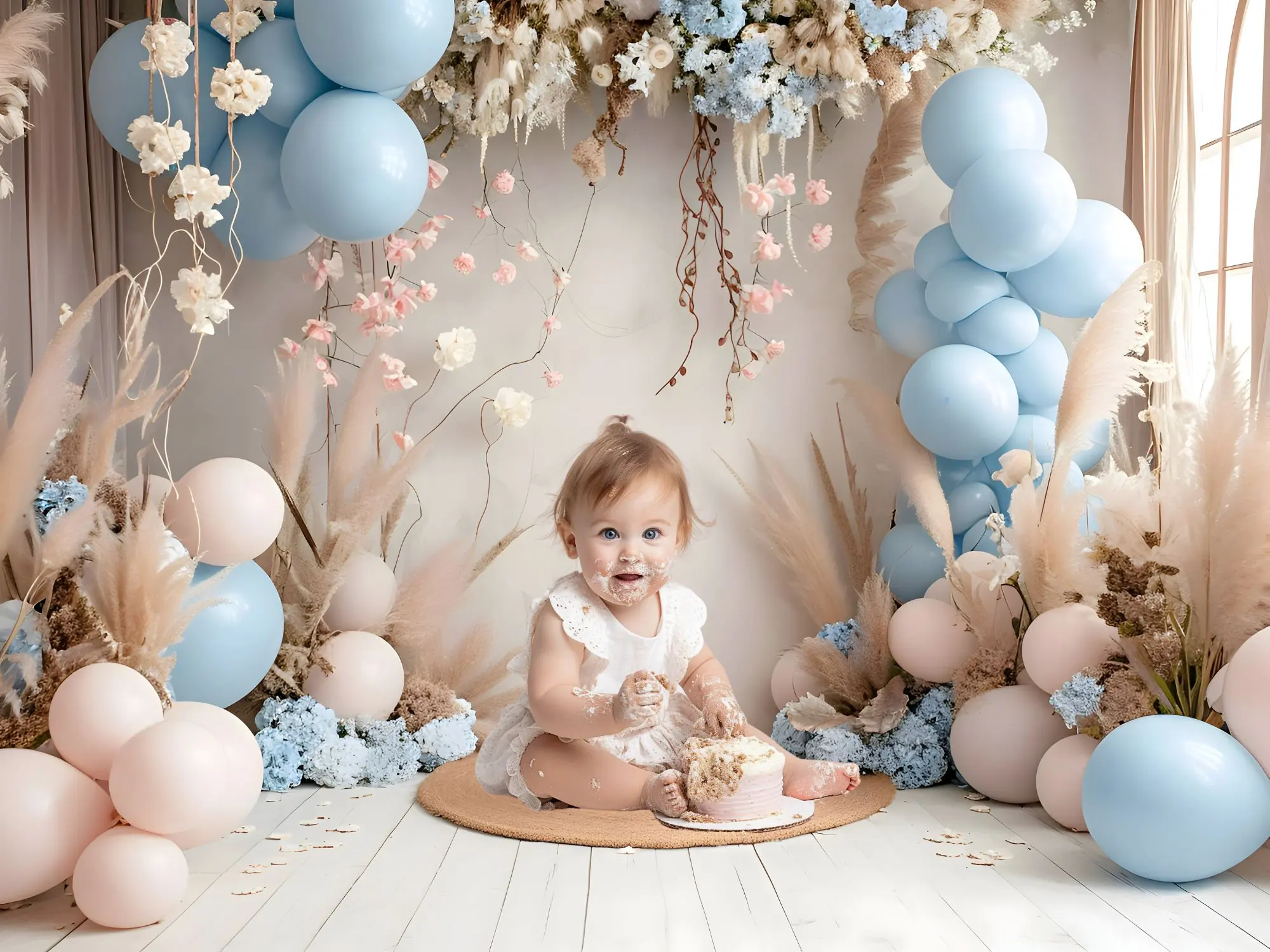 Mehofond Photography Background Boho Arch Balloons Floral Donut Kids Birthday Cake Smash Portrait Decor Backdrop Photo Studio