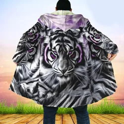 MSIEESO Winter Men Hooded Cloak Animal Tiger Graphic 3D Printed Fleece Windbreaker Unisex Casual Thick Warm Hood Cloak