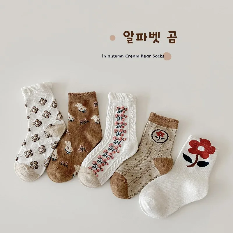 5 Pairs Kid Socks Girls Boys Soft Cotton Socks Spring Autumn Winter Infant Toddler Baby Claf Socks