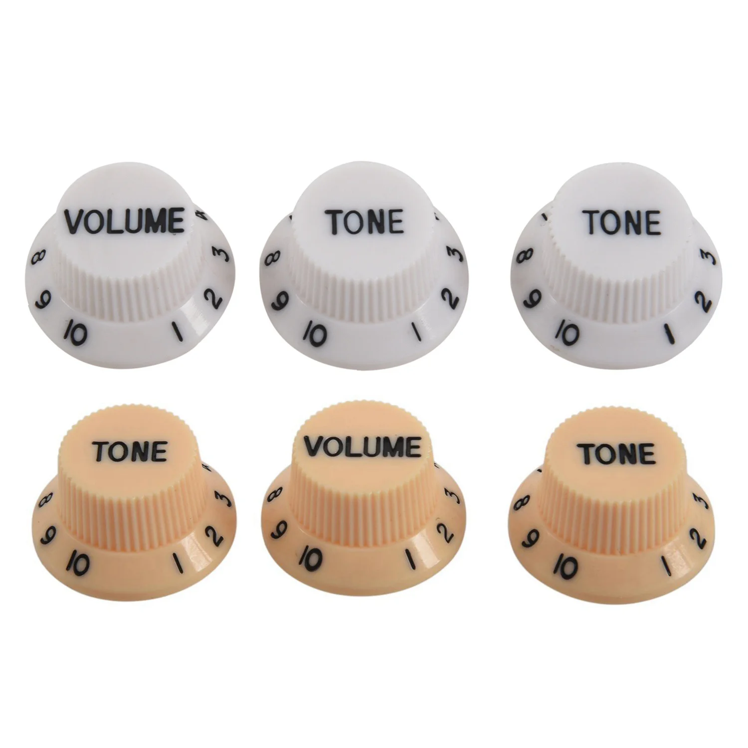 2 Set 1 Volume & 2 Tone Guitar Control Knobs, for Strat Style Guitar - 1 Set Cream& 1 Set White+Black